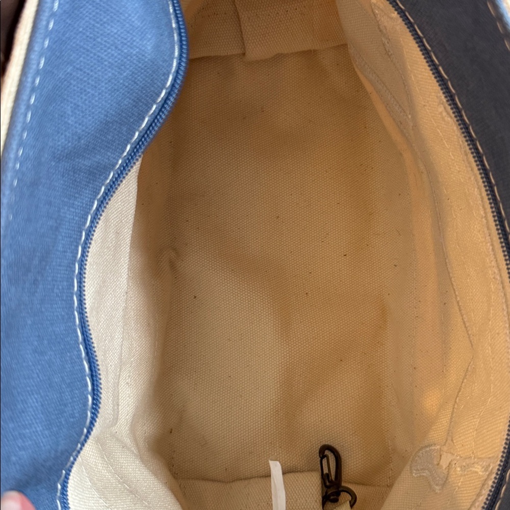 L.L.Bean Blue White Striped Yellow Lab DogLeather Strap Purse Mini Small - Picture 3 of 8
